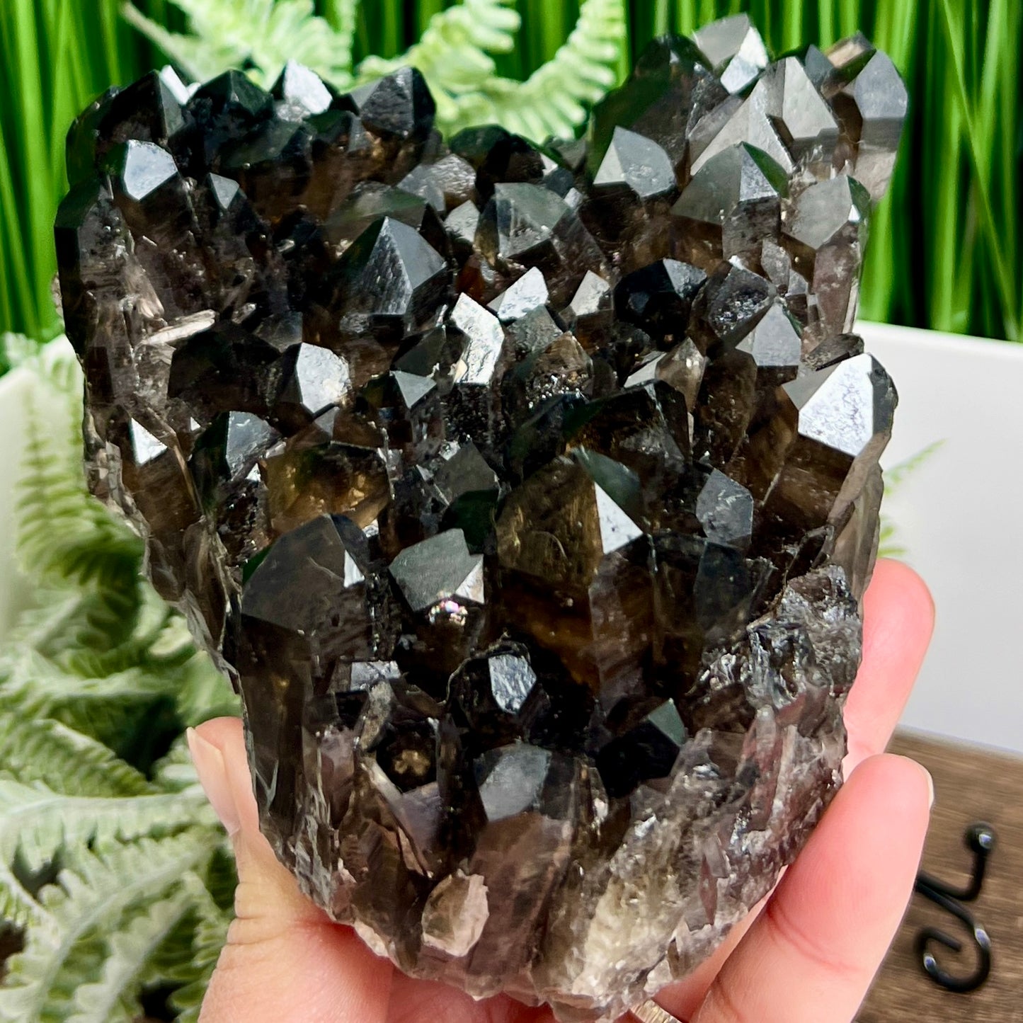 Smoky Quartz Cluster with Stand Heart Shaped Natural Crystal 1740g