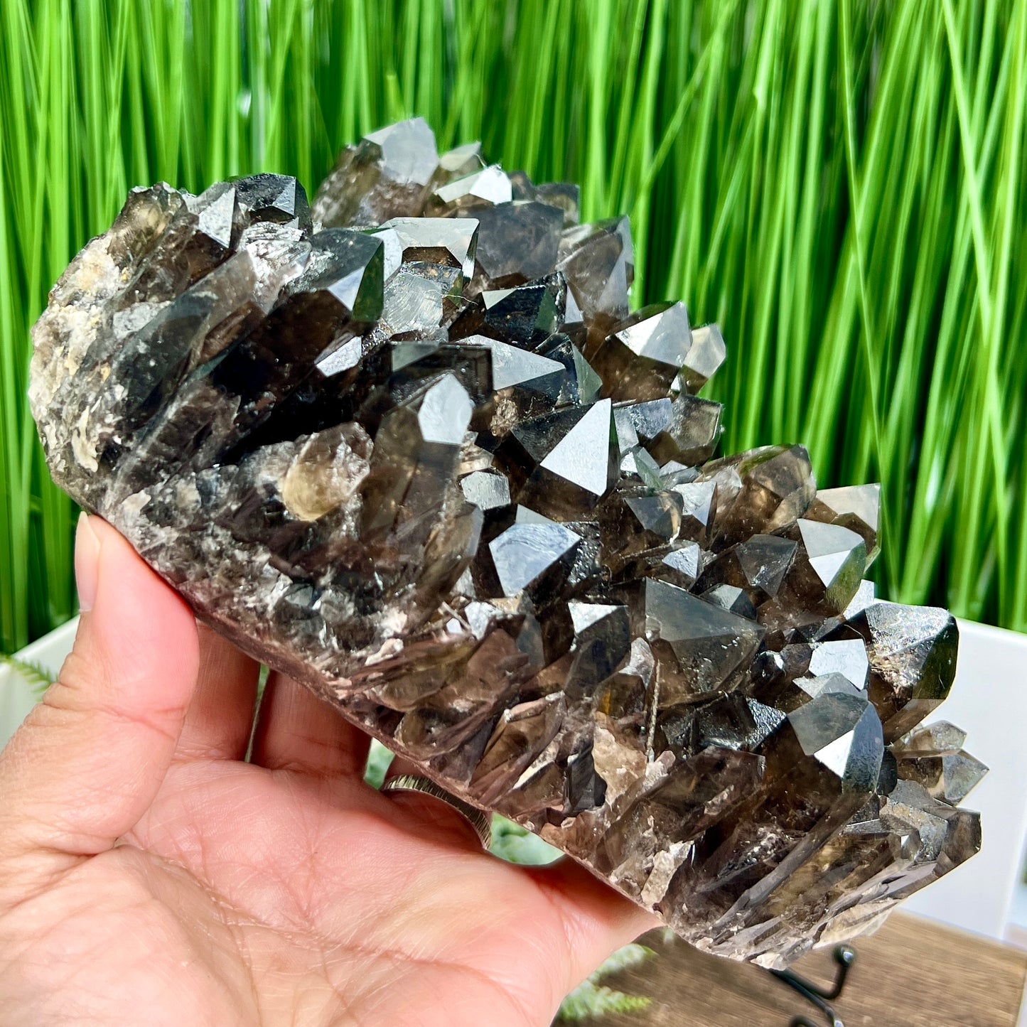 Smoky Quartz Cluster with Stand Heart Shaped Natural Crystal 1740g