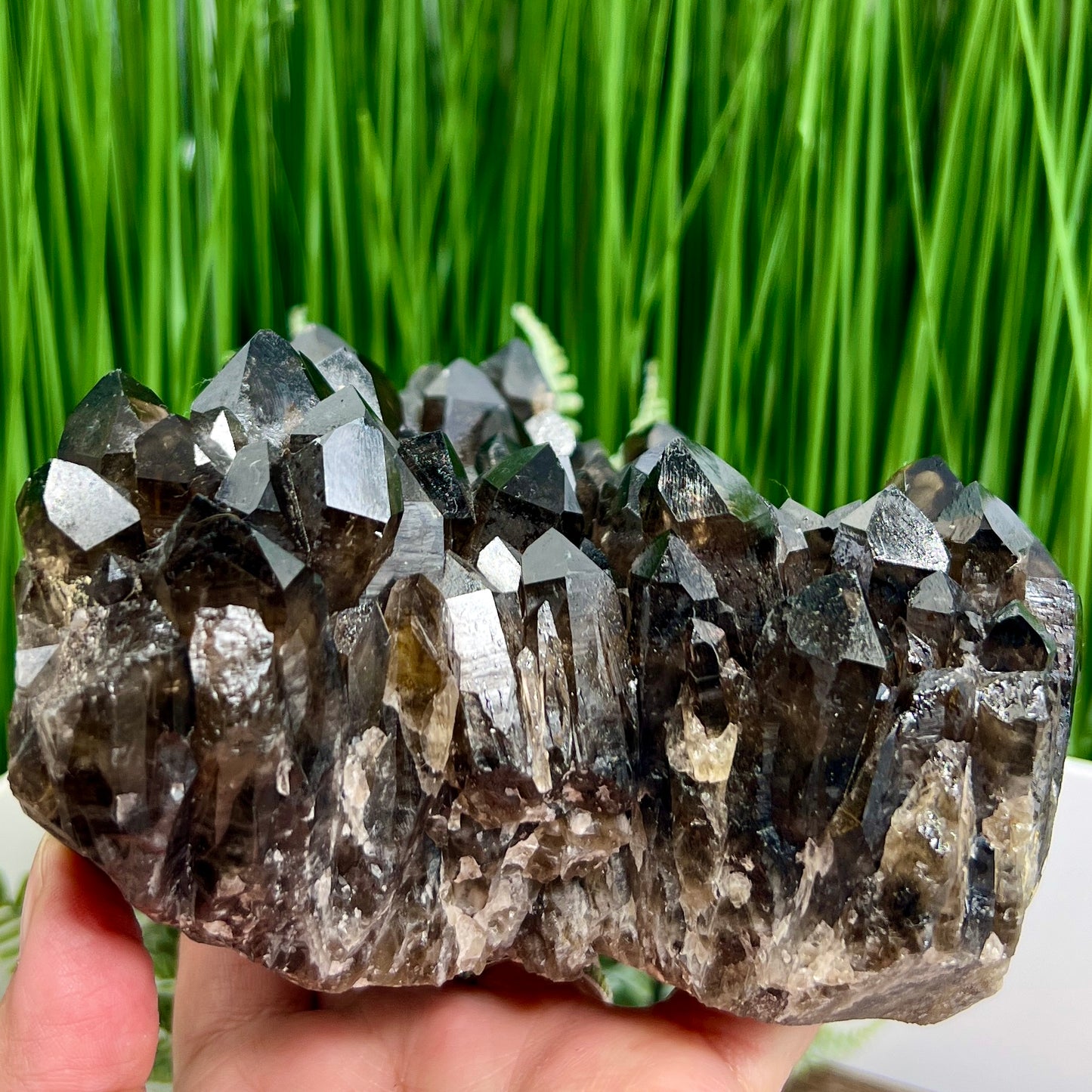 Smoky Quartz Cluster with Stand Heart Shaped Natural Crystal 1740g