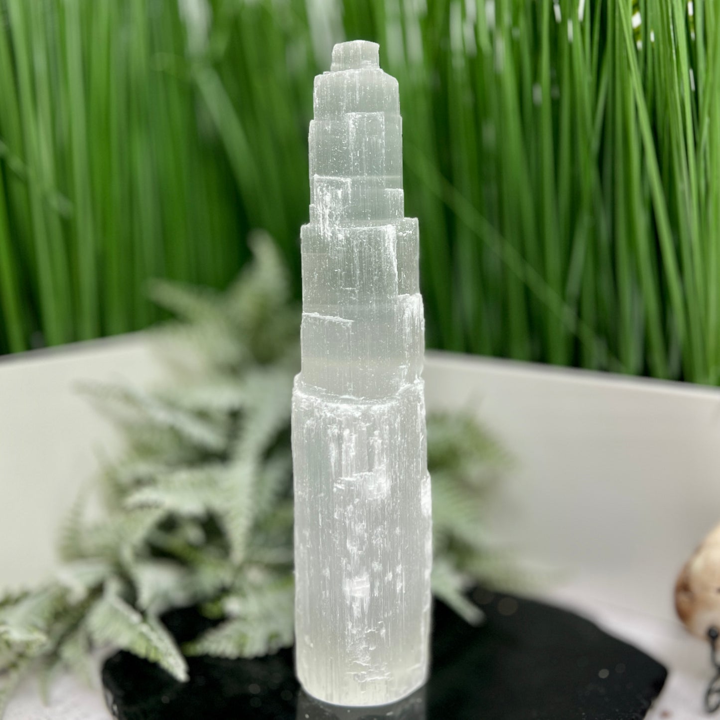 Satin Spar Selenite Tower Crystal Generator Morocco 1025g 252mm