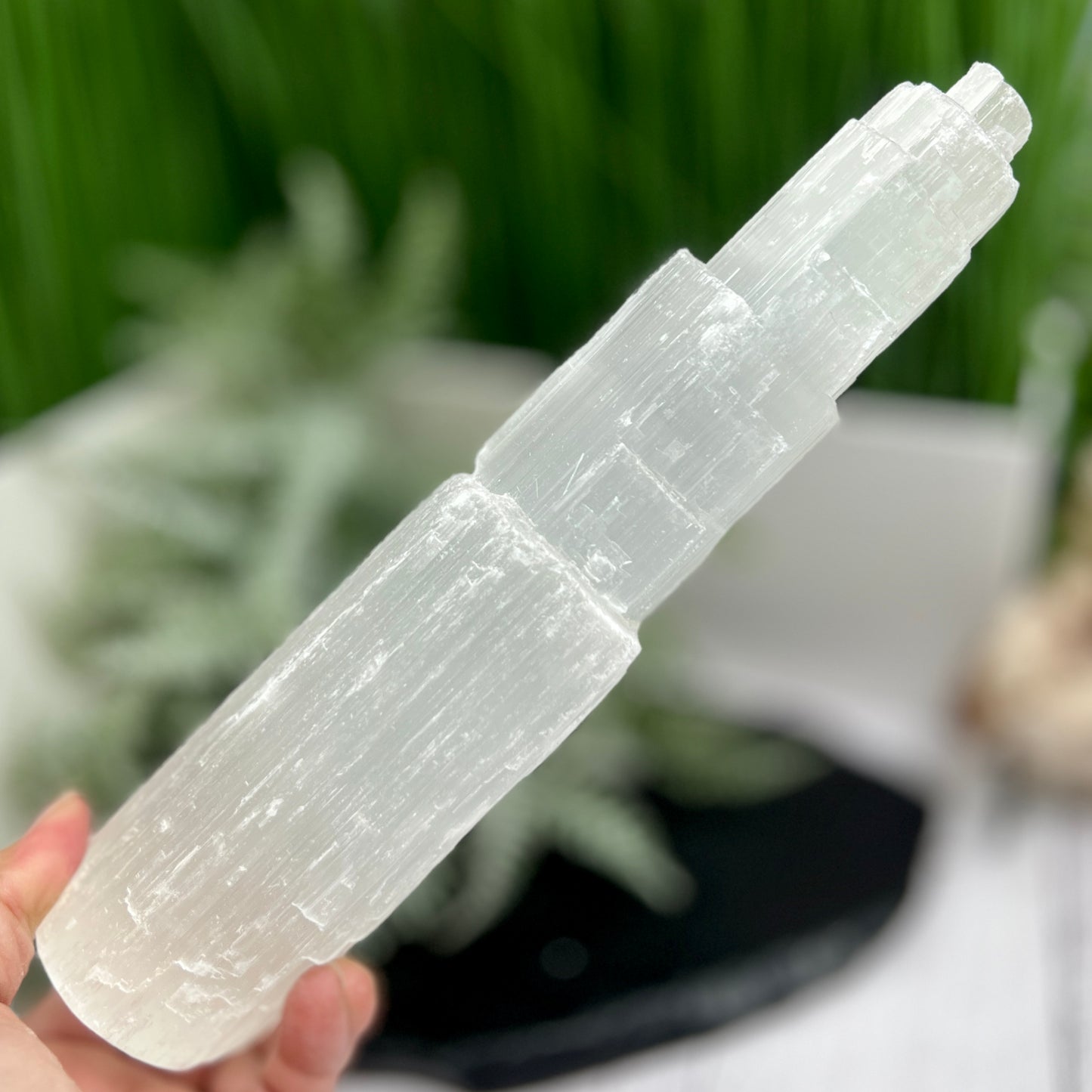 Satin Spar Selenite Tower Crystal Generator Morocco 1025g 252mm