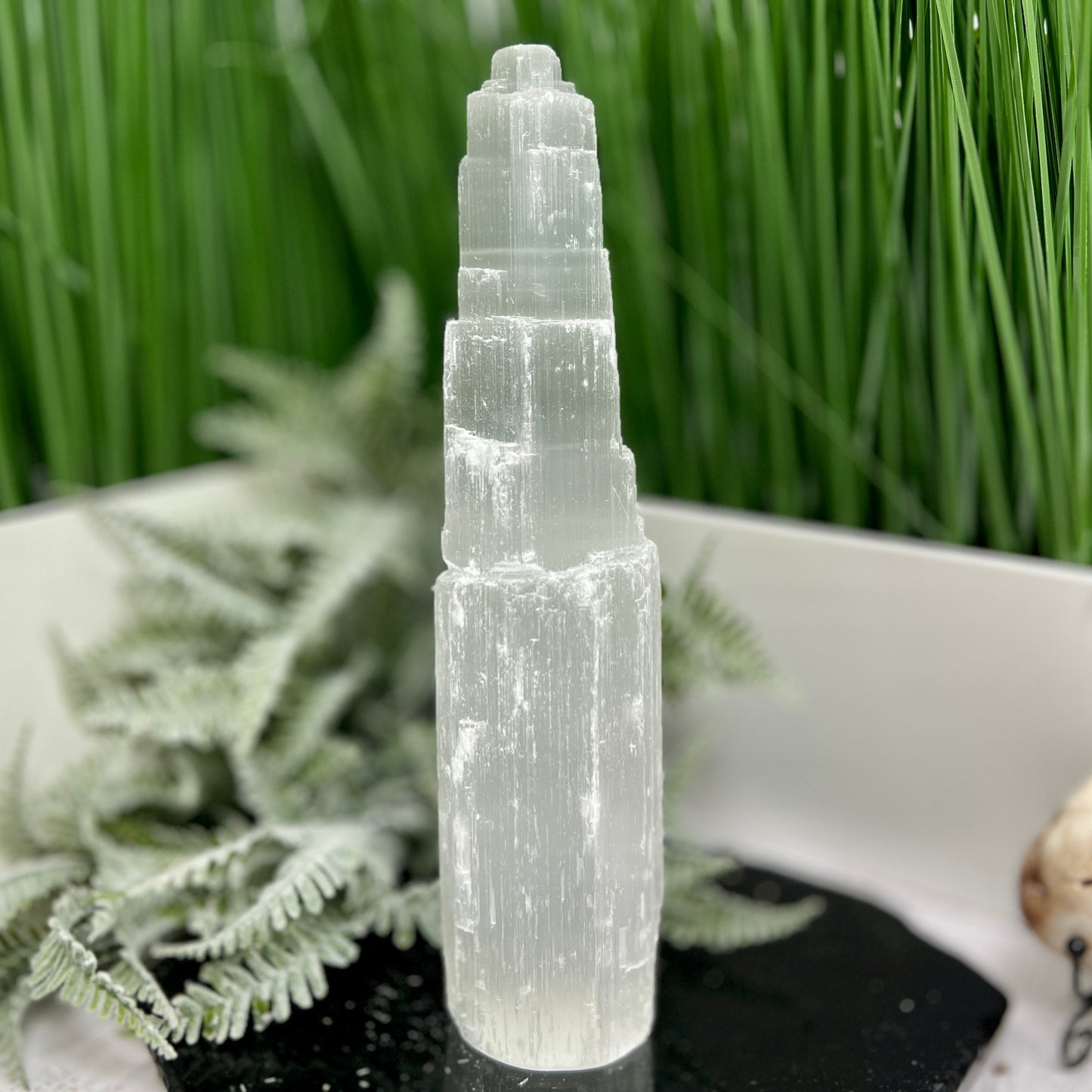 Satin Spar Selenite Tower Crystal Generator Morocco 1025g 252mm