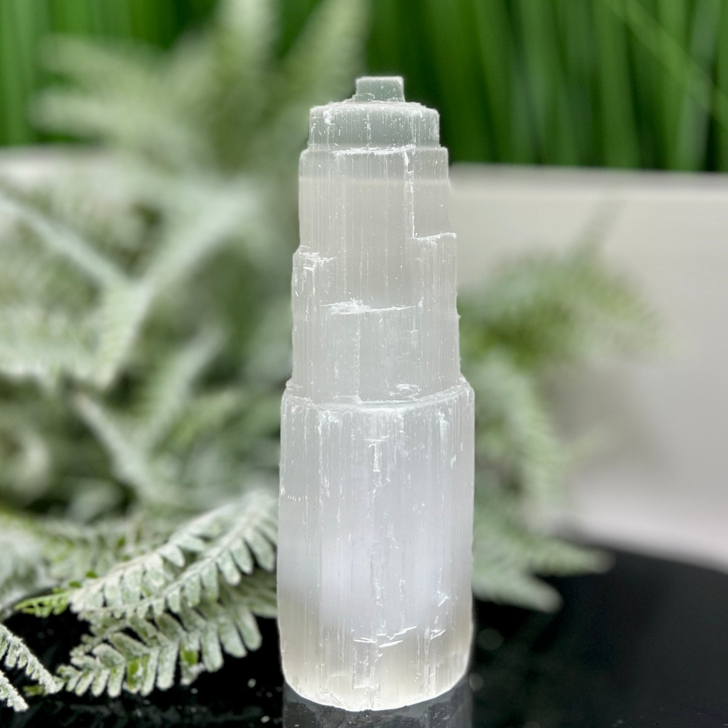 Satin Spar Selenite Tower Crystal Generator Morocco 430g 147mm