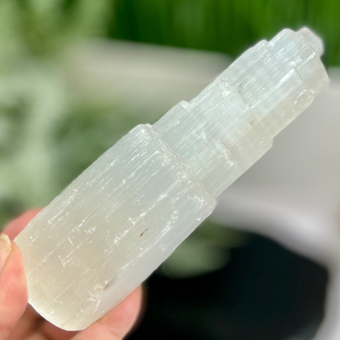 Satin Spar Selenite Tower Crystal Generator Morocco 430g 147mm