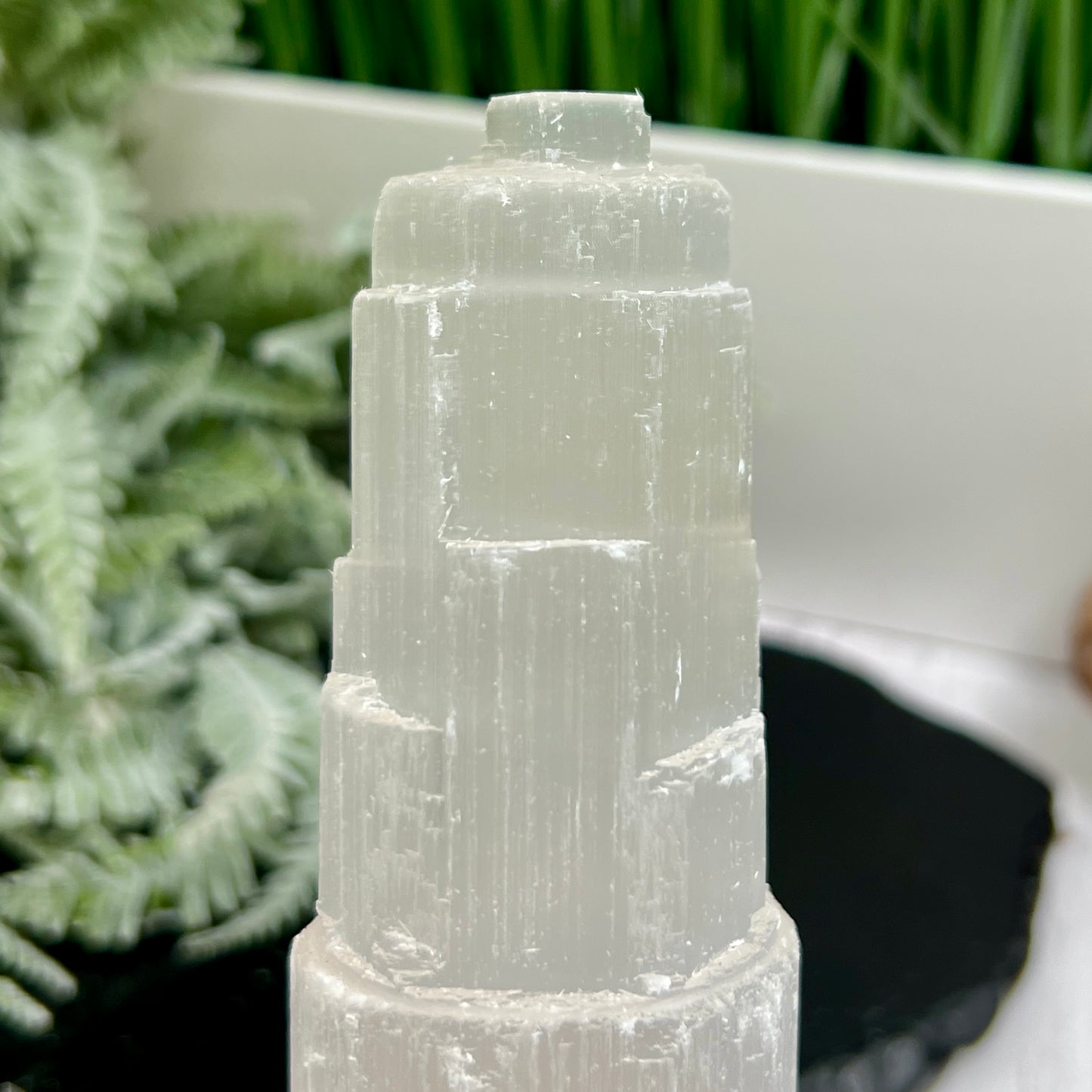 Satin Spar Selenite Tower Crystal Generator Morocco 430g 147mm