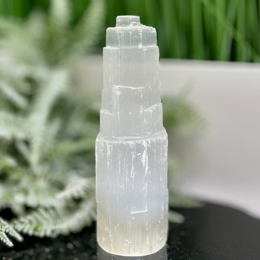 Satin Spar Selenite Tower Crystal Generator Morocco 472g 153mm