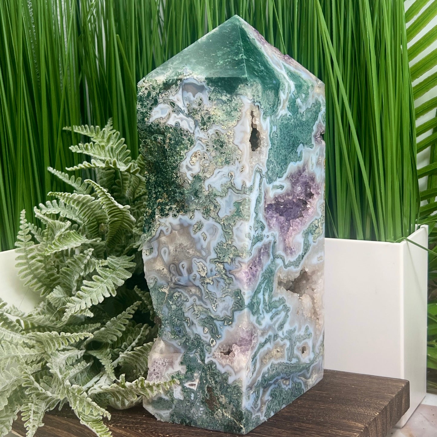 Moss Agate with Amethyst Unique Tower Crystal Generator 4544g 10lbs