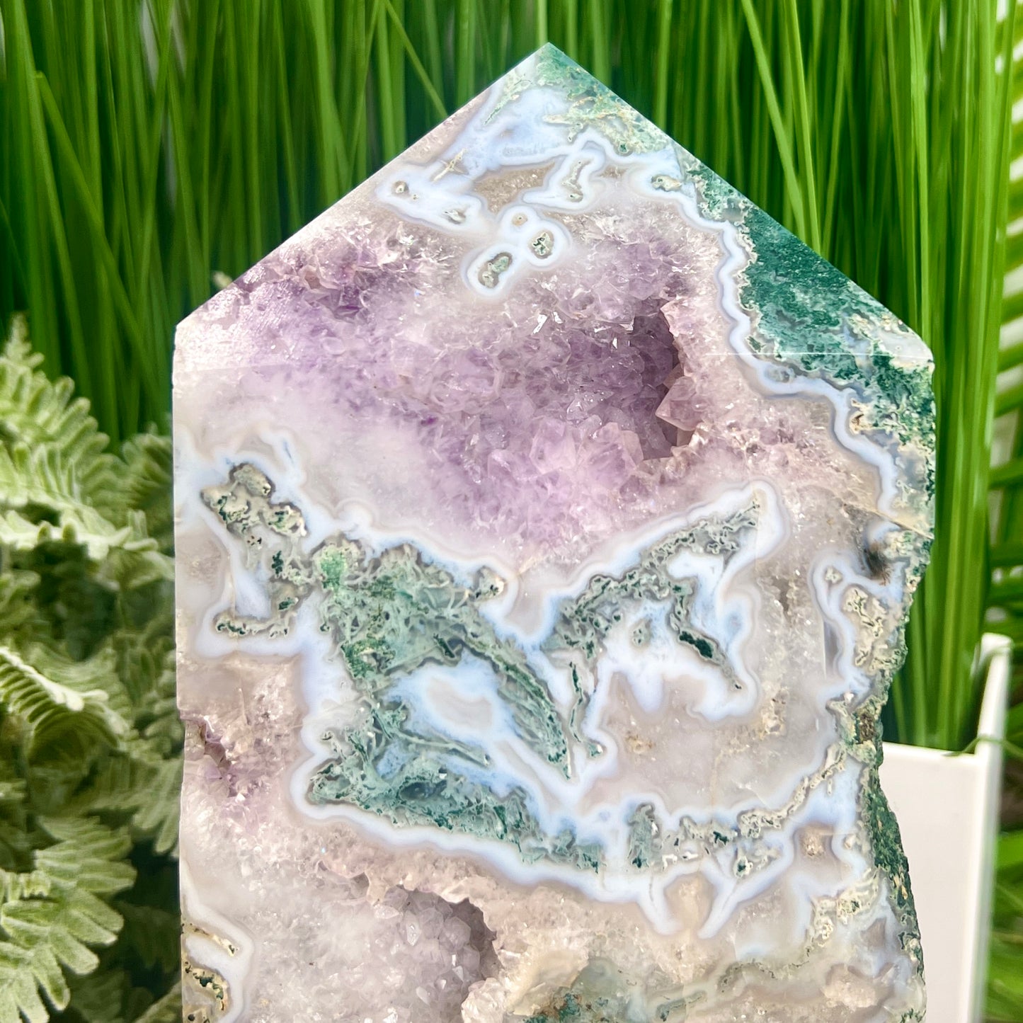 Moss Agate with Amethyst Unique Tower Crystal Generator 4544g 10lbs