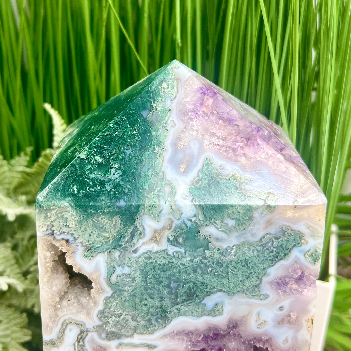 Moss Agate with Amethyst Unique Tower Crystal Generator 4544g 10lbs