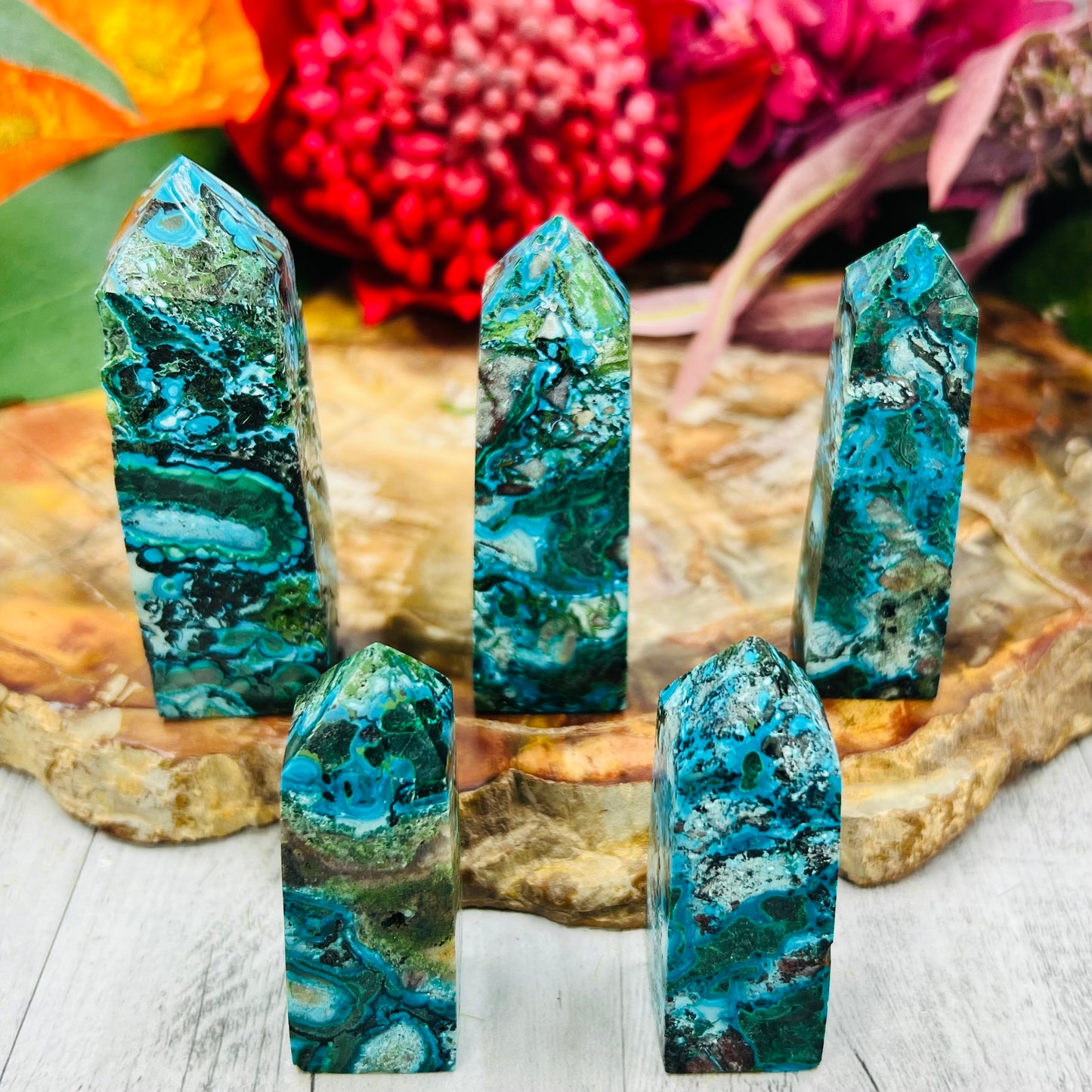 Chrysocolla Malachite Points Towers Crystal Generators