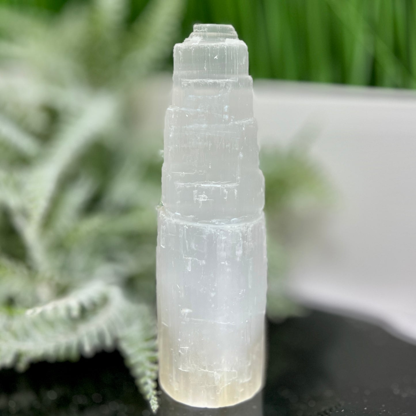 Satin Spar Selenite Tower Crystal Generator Morocco 388g 148mm