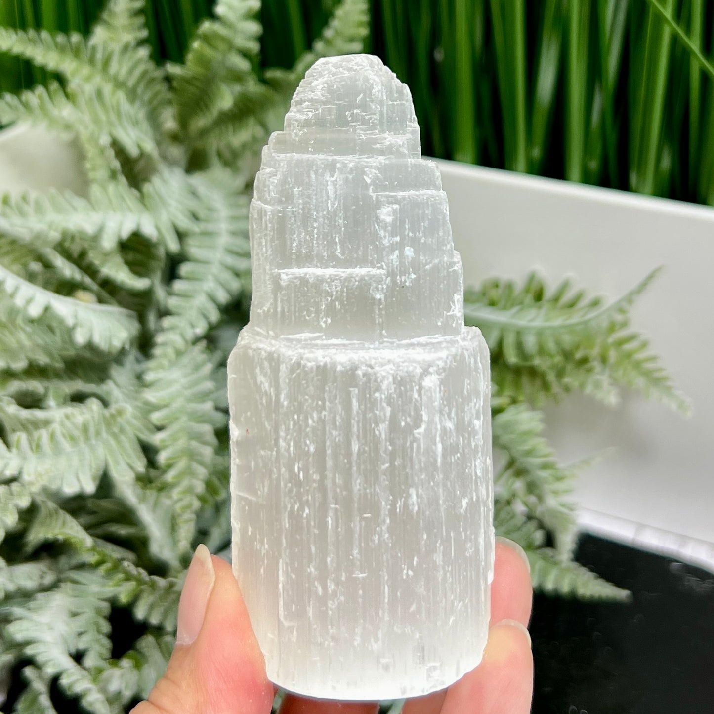 Satin Spar Selenite Tower Crystal Generator Morocco 240g 99mm