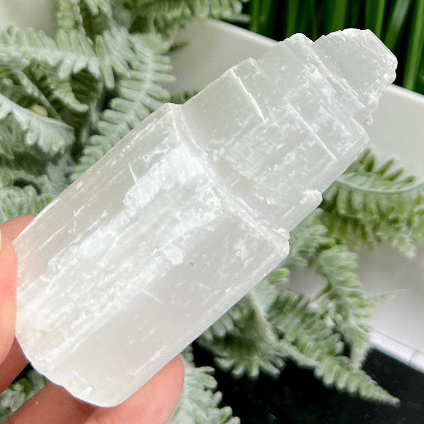 Satin Spar Selenite Tower Crystal Generator Morocco 240g 99mm