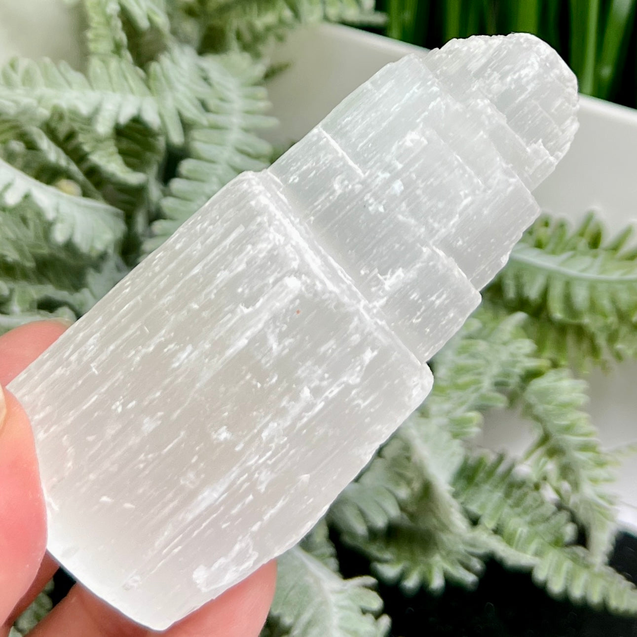 Satin Spar Selenite Tower Crystal Generator Morocco 240g 99mm