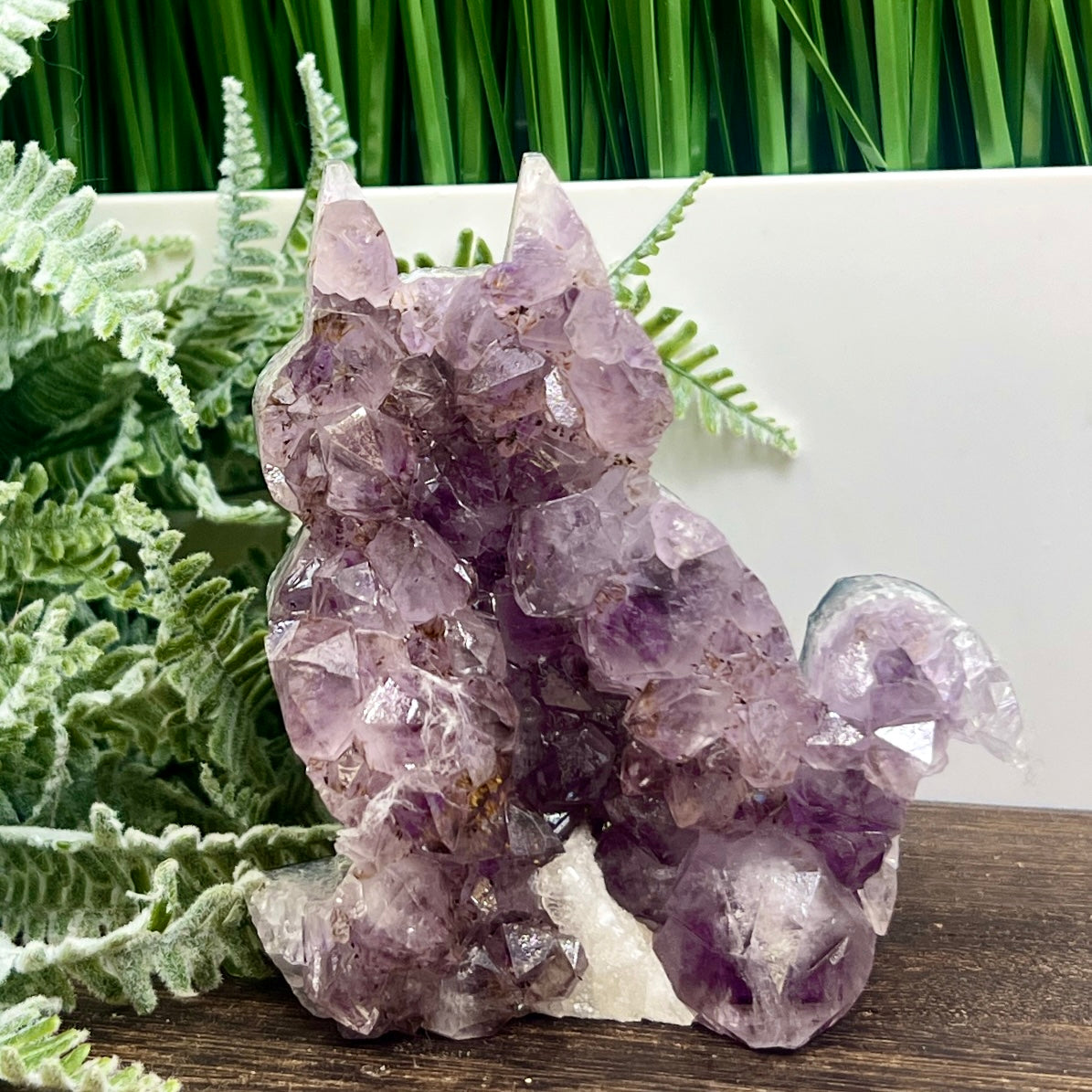 Amethyst with Cacoxenite Kitty Cat Cluster Healing Animal Crystal Carving 522g