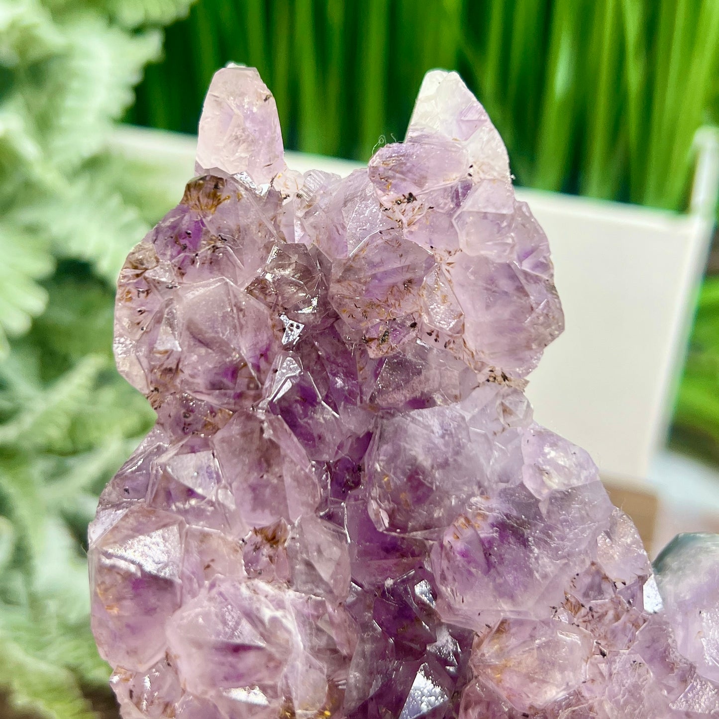 Amethyst with Cacoxenite Kitty Cat Cluster Healing Animal Crystal Carving 522g