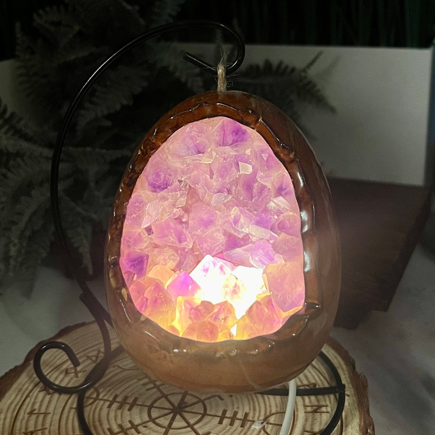 Amethyst Light Lamp with Stand Healing Crystal Carving