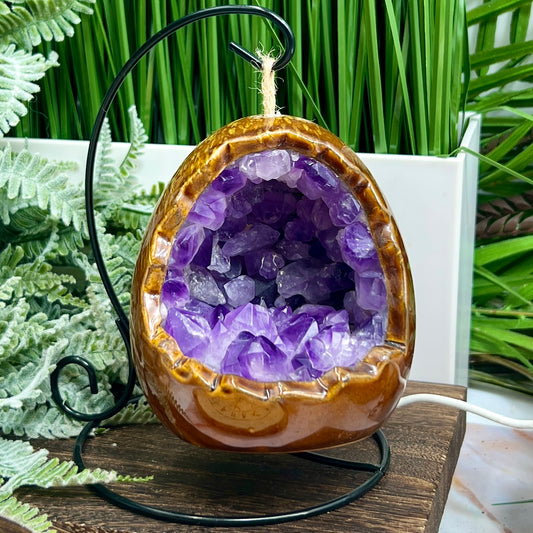 Amethyst Light Lamp with Stand Healing Crystal Carving