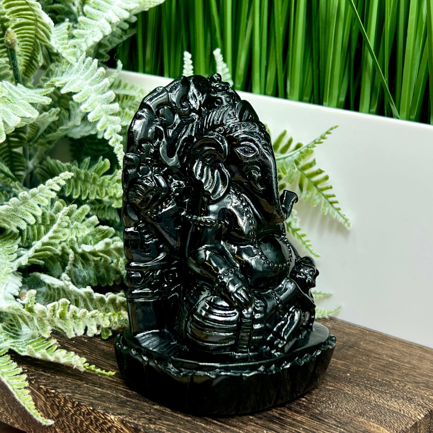 Golden Sheen Obsidian Ganesha Hand Carved Healing Crystal Carving 602g