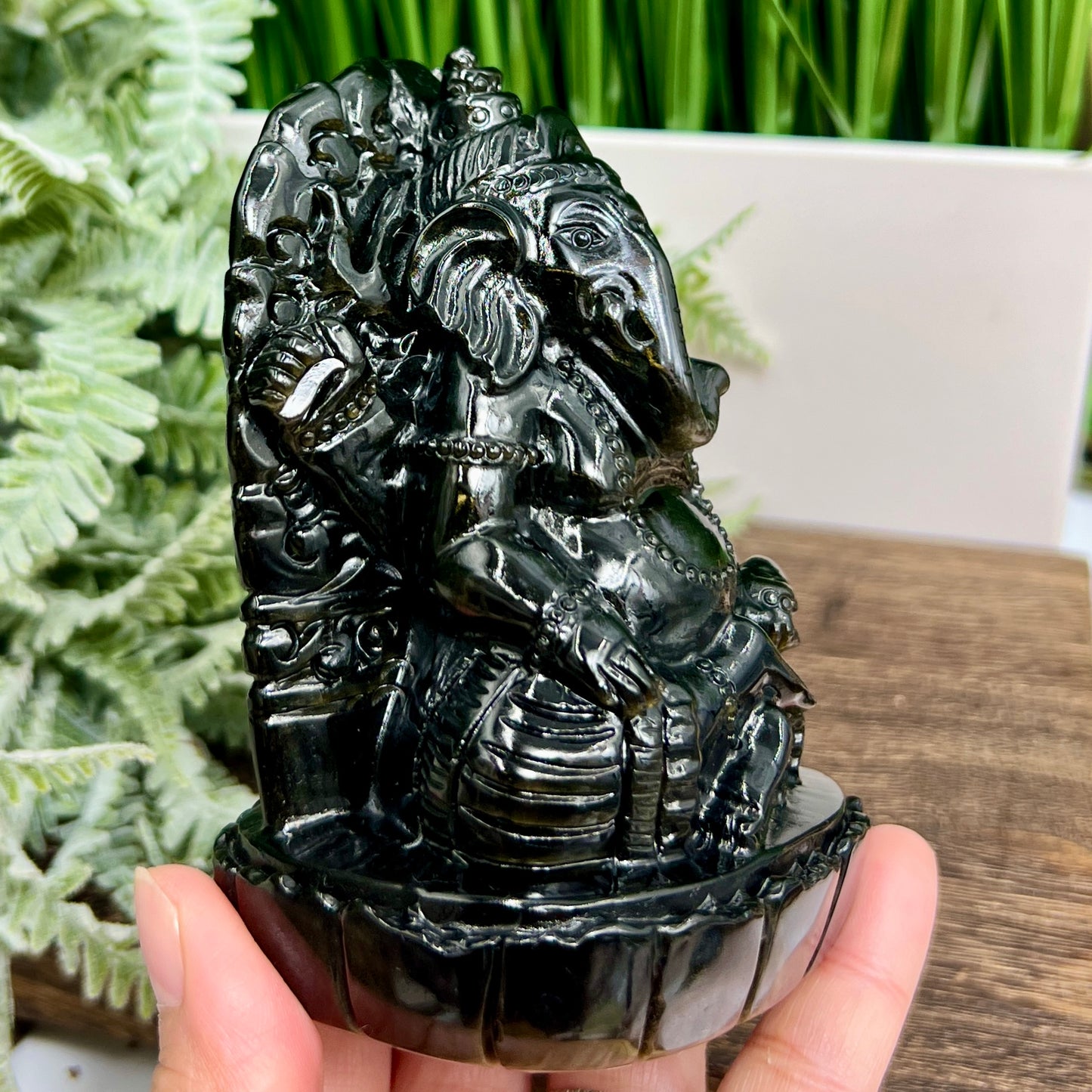 Golden Sheen Obsidian Ganesha Hand Carved Healing Crystal Carving 602g