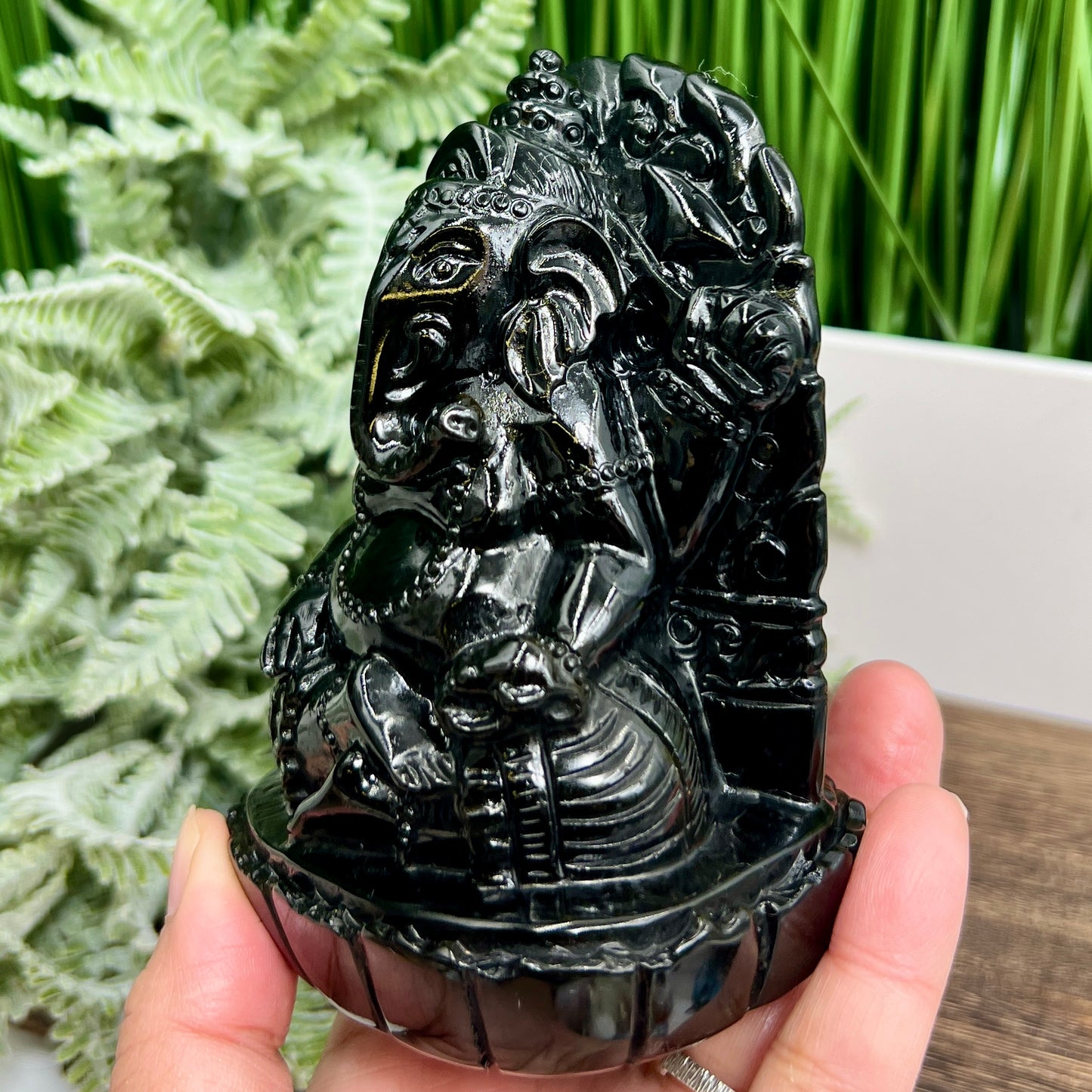 Golden Sheen Obsidian Ganesha Hand Carved Healing Crystal Carving 602g