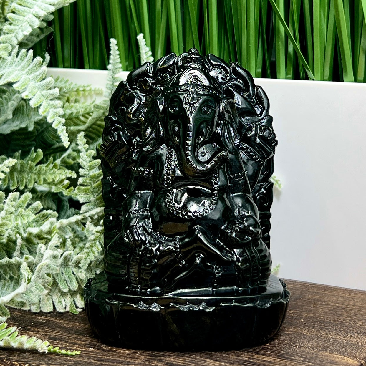 Golden Sheen Obsidian Ganesha Hand Carved Healing Crystal Carving 602g