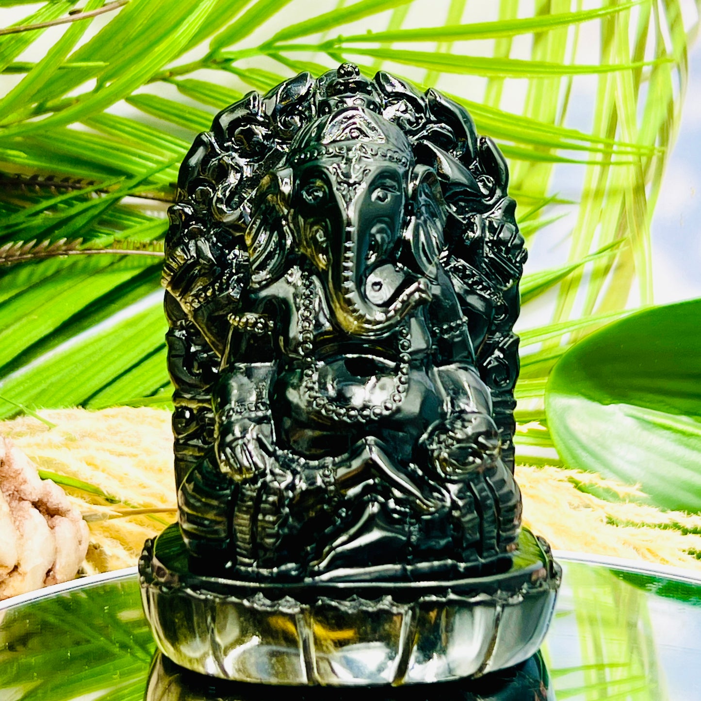 Golden Sheen Obsidian Ganesha Hand Carved Healing Crystal Carving 602g