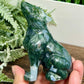 Moss Agate with Quartz Howling Wolf Healing Crystal Animal Carving 248g