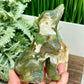 Moss Agate with Quartz Howling Wolf Healing Crystal Animal Carving 326g