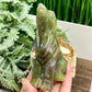 Moss Agate with Quartz Howling Wolf Healing Crystal Animal Carving 326g