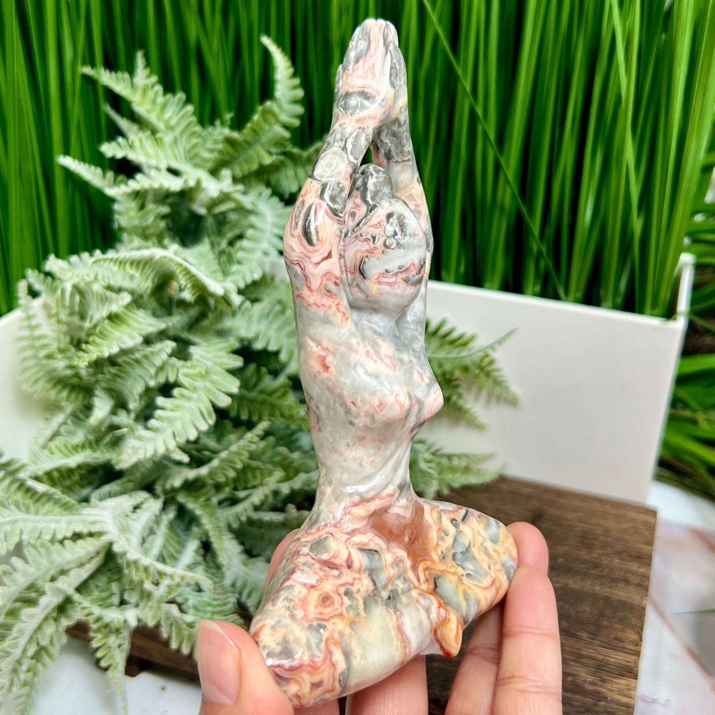 Crazy Lace Agate Yoga Lady Meditation Healing Crystal Carving 328g