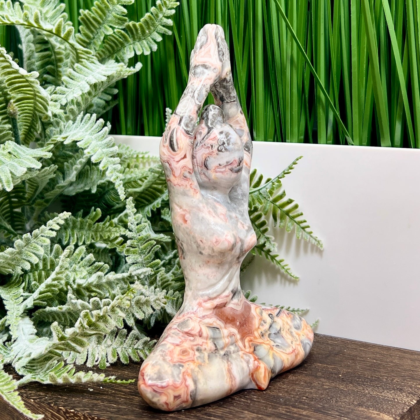 Crazy Lace Agate Yoga Lady Meditation Healing Crystal Carving 328g