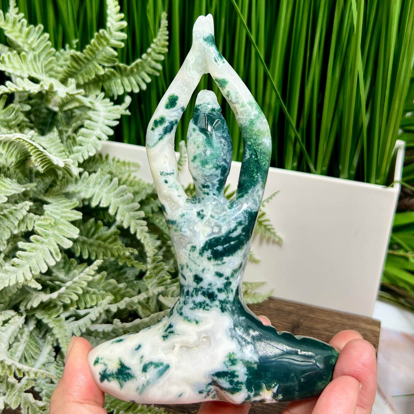 Moss Agate Yoga Lady Meditation Healing Crystal Carving 304g