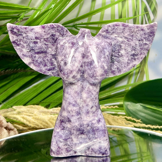 Lepidolite Purple Mica Goddess Angel Female Torso with Wings Crystal 434g