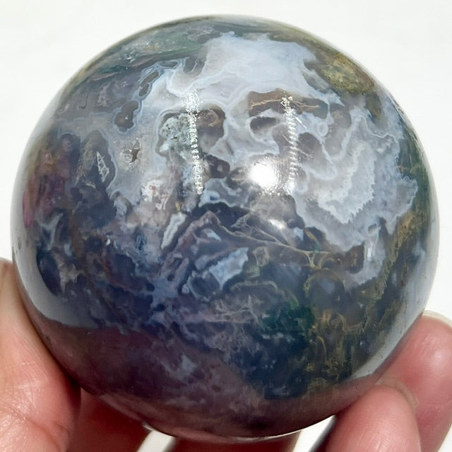 Moss Agate Green Blue Sphere Healing Crystal Ball 356g 63mm