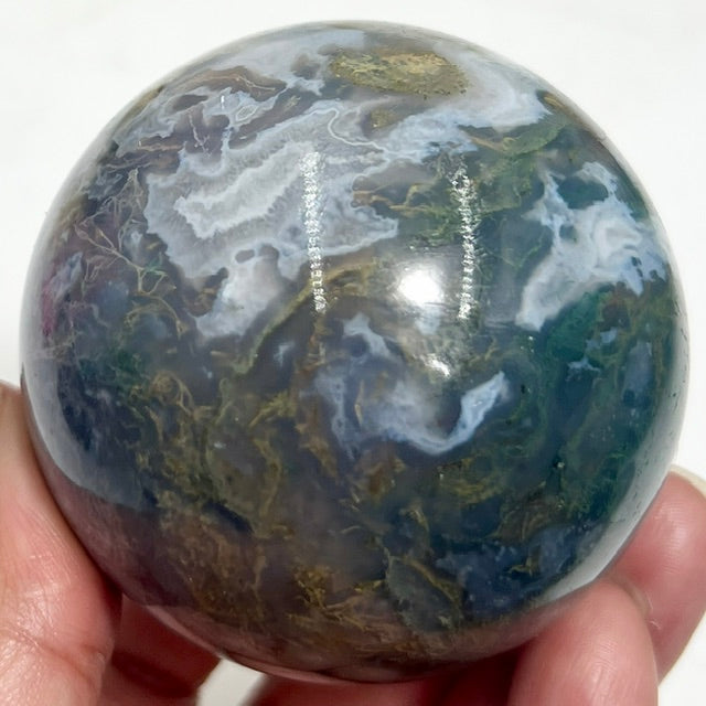 Moss Agate Green Blue Sphere Healing Crystal Ball 356g 63mm