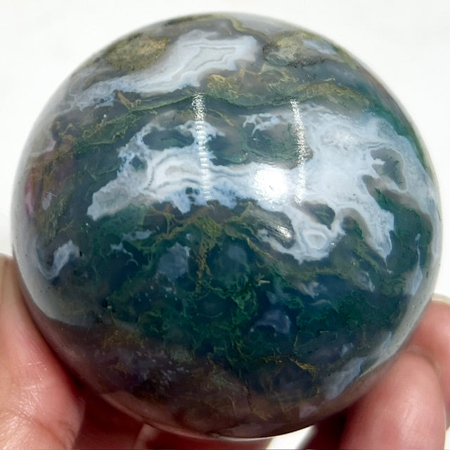 Moss Agate Green Blue Sphere Healing Crystal Ball 356g 63mm