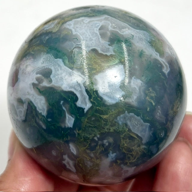 Moss Agate Green Blue Sphere Healing Crystal Ball 356g 63mm