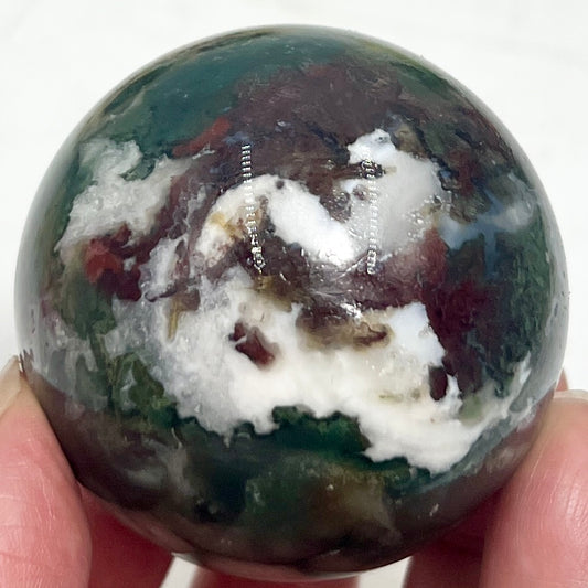 Moss Agate Green Red Sphere Healing Crystal Ball 243g 55mm