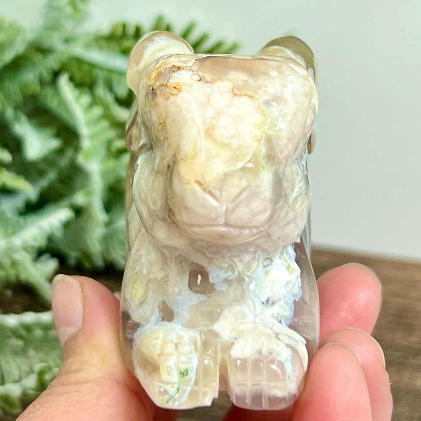 Flower Agate Bunny Rabbit Healing Crystal Animal Carving 314g