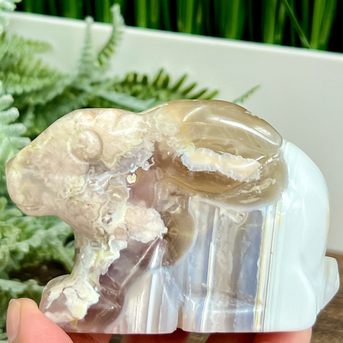 Flower Agate Bunny Rabbit Healing Crystal Animal Carving 314g