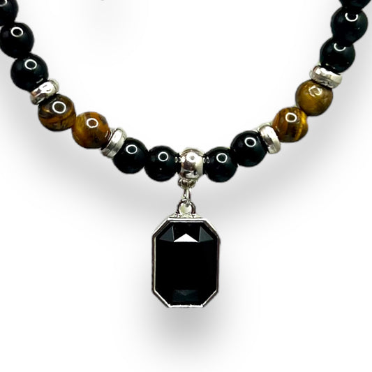 Tigers Eye Black Obsidian Necklace Grounding Wearable Crystal Australian Seller