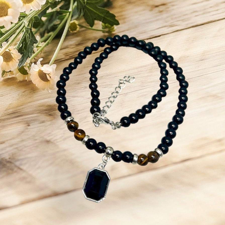 Tigers Eye Black Obsidian Necklace Grounding Wearable Crystal Australian Seller