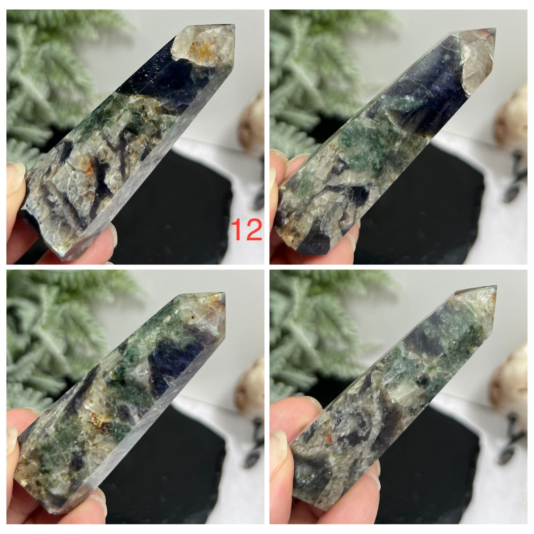 Purple Green Lepidolite Smoky Quartz Points Towers Crystal Generators