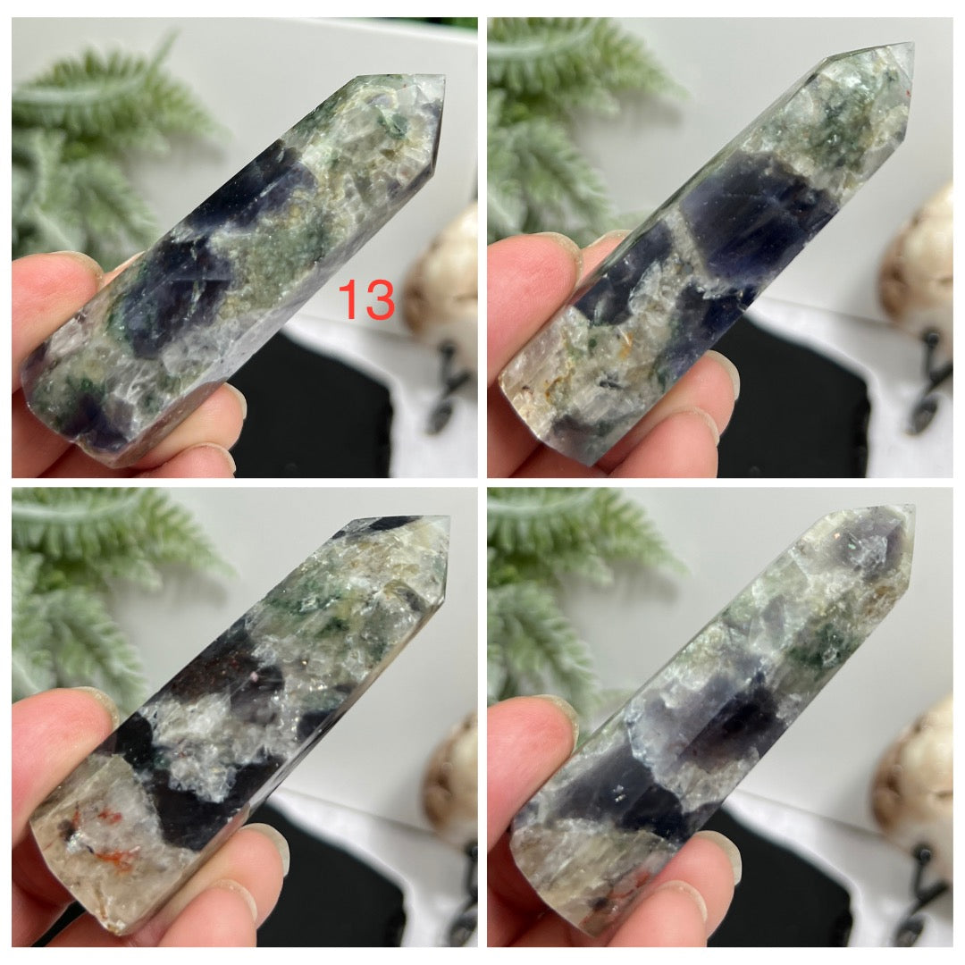 Purple Green Lepidolite Smoky Quartz Points Towers Crystal Generators