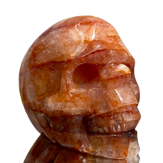 Hematoid Fire Quartz Skull Healing Crystal Carving 881g