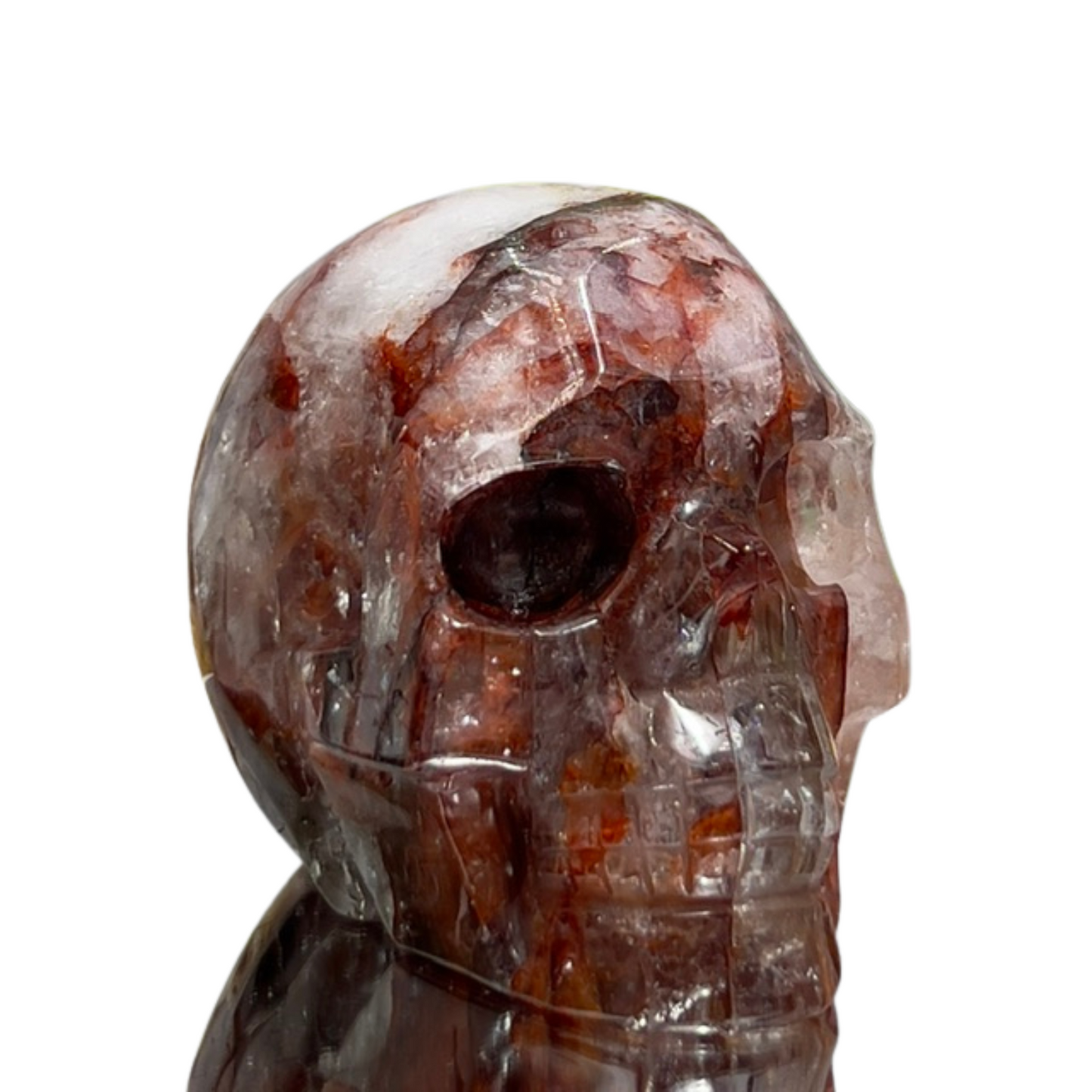 Hematoid Fire Quartz Skull Healing Crystal Carving 922g