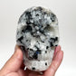 Rainbow Moonstone with Black Tourmaline Skull Healing Crystal Carving 1015g