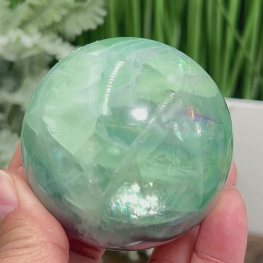 Fluorite Blue Green Purple Flashy Sphere Healing Crystal Ball 416g 63mm