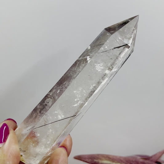 Black Tourmaline in Clear Quartz Tower High Quality Crystal Generator Super Clear Australian Seller